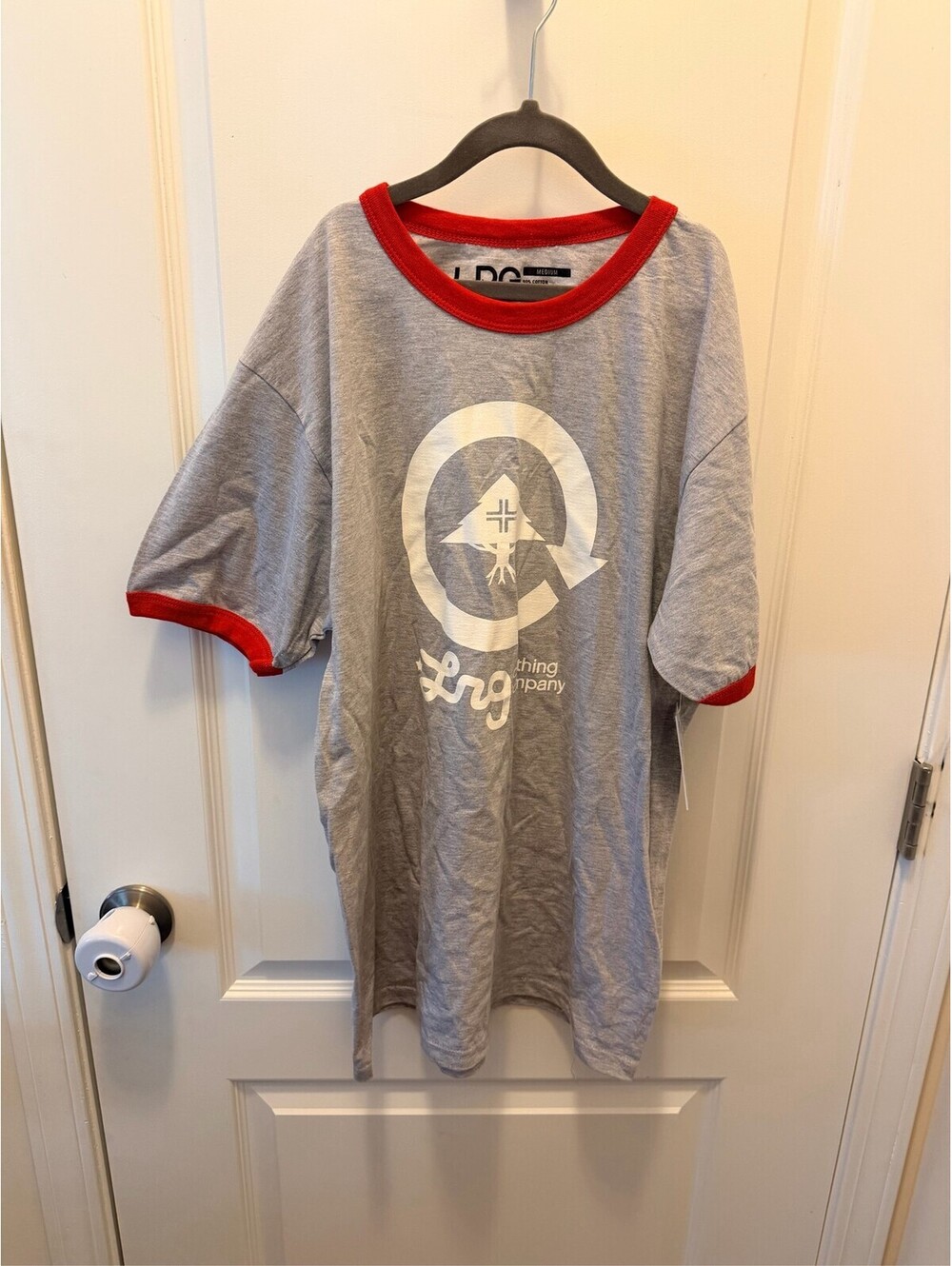 LRG Lifted Research Group Mens Medium Grey Red Ringer T-Shirt Tree Logo